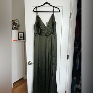 Revelry Deep Olive Satin Giada Dress Size 22